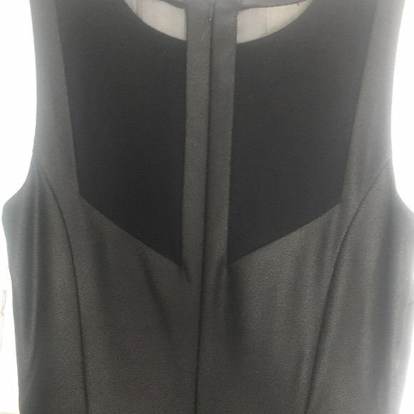 Jennifer Lopez Imitation Leather Mesh Cut Out High Neck Skater Dress Fit & Flare - Picture 3 of 5